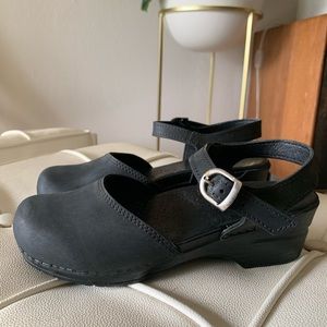 New Sanita black leather Mary Jane Clogs size 38